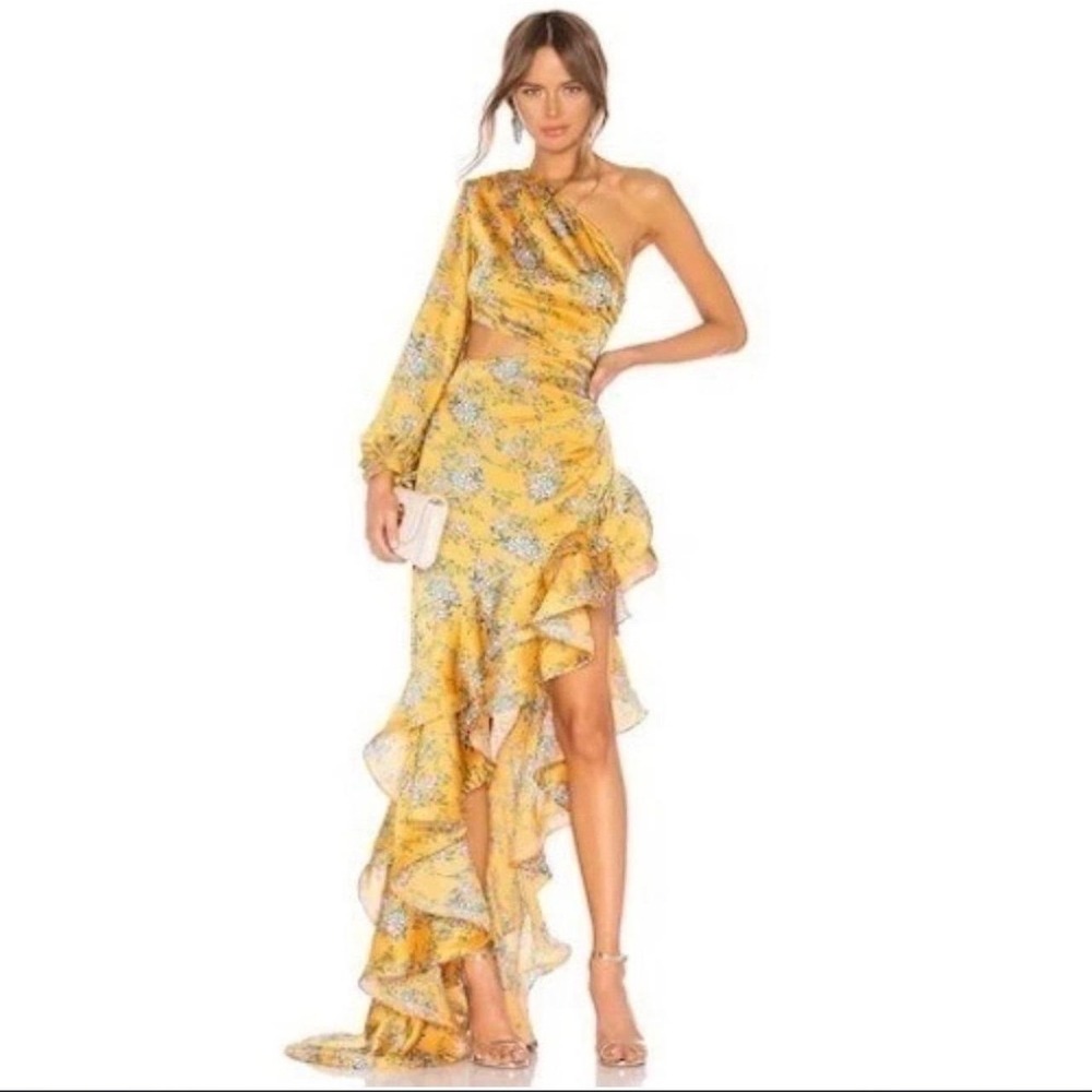 Bronx & Banco Hanna Yellow Floral Ruffle Gown US 4-6‎ Maxi Dress💛